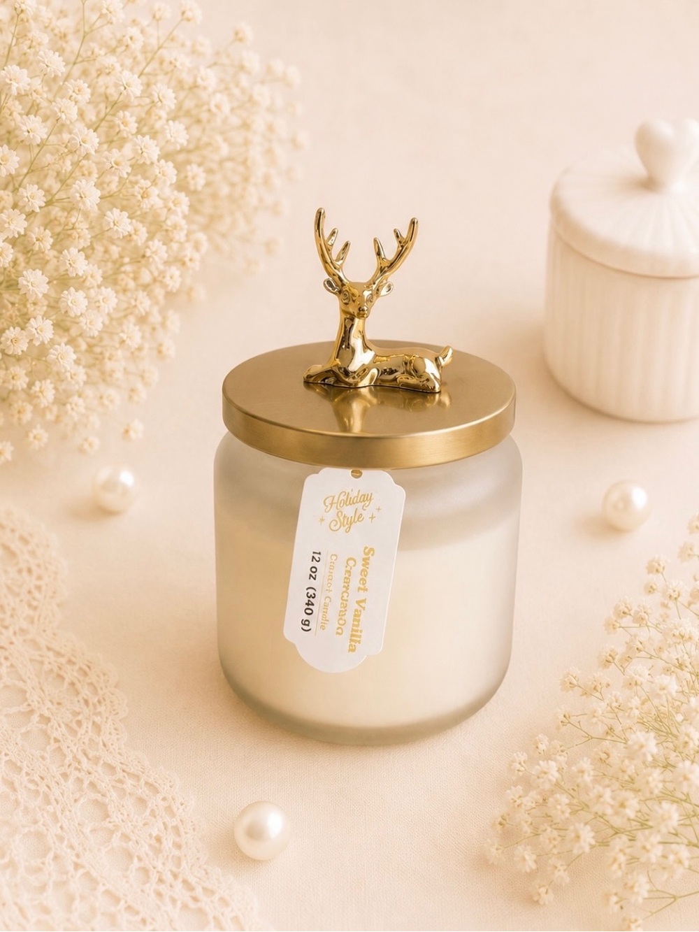 Christmas Pine Scented Jar Candle with Gold Deer Accent Lid